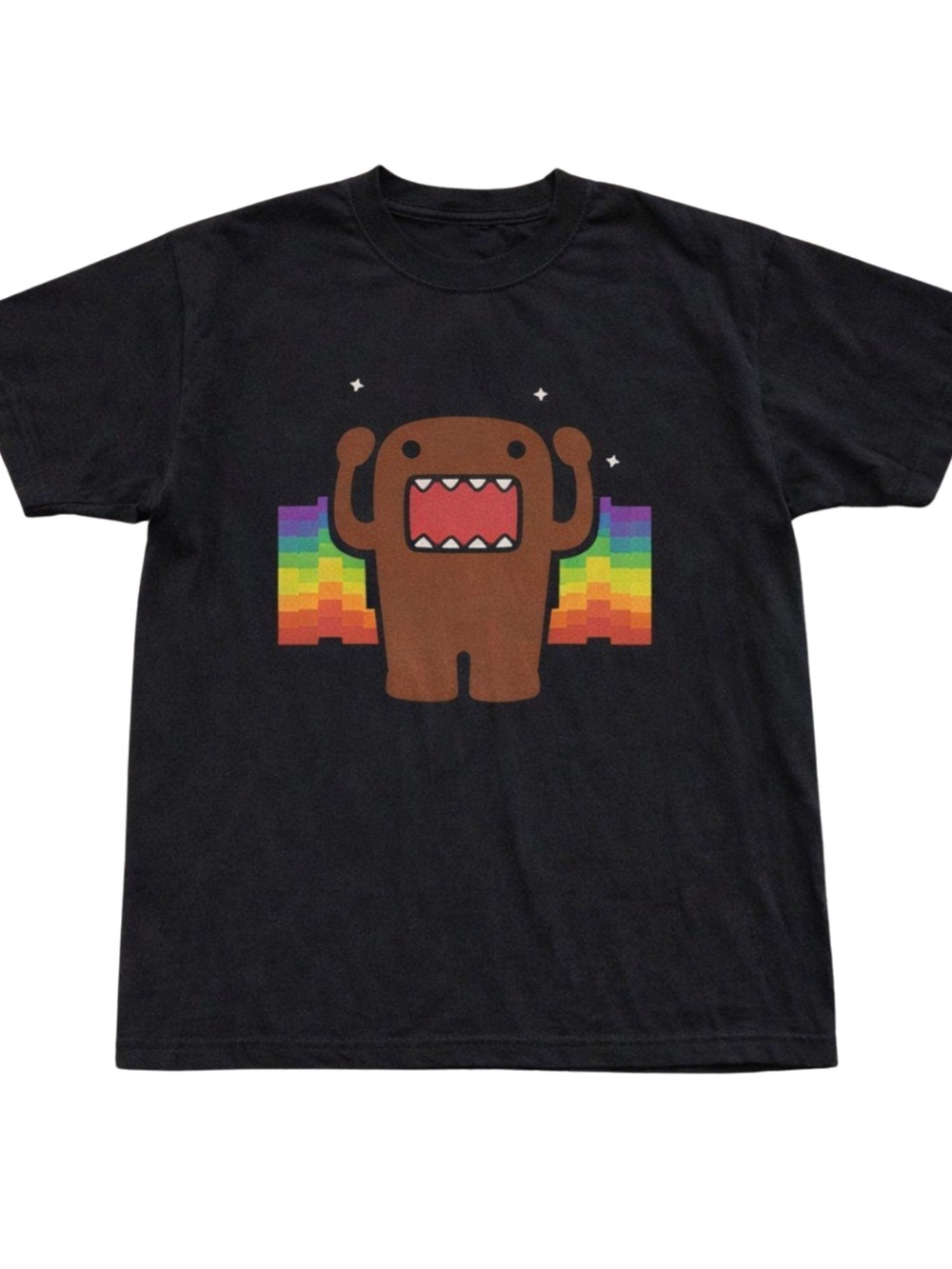 Gildan Black Graphic Tee with Brown Dino and Rainbow Pixels